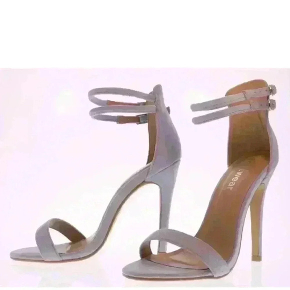 NIB KOI Footwear Libby Double Ankle Band 2 Part Blue Faux Suede Heels - Picture 7 of 9